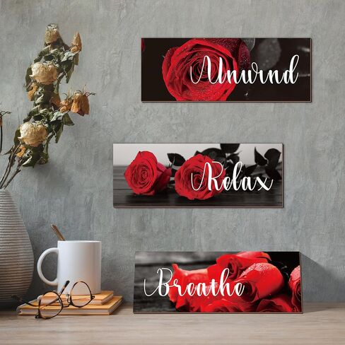 LUHIMO 4 PCS Olive Green Plant Bathroom Wall Decor Aesthetic, Relax Soak Unwind Breathe Wooden Signs for Farmhouse, Home Simplicity Hanging Botanical Wall Art Decorations in Saudi Arabia
