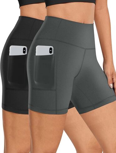 Buauty 2 Pack Womens 5" Biker Shorts with Pocket High Waisted Yoga Shorts Workout Tummy Control Gym Bike Short Leggings in Kuwait