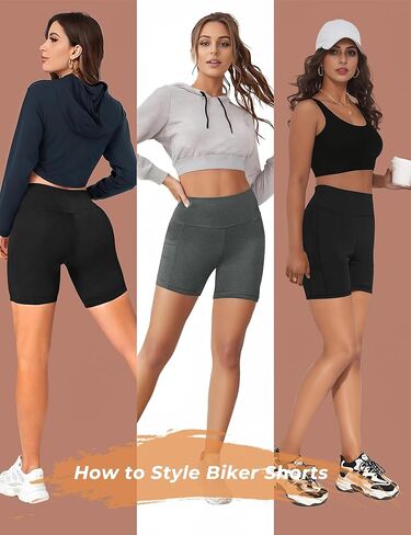 Buauty 2 Pack Womens 5" Biker Shorts with Pocket High Waisted Yoga Shorts Workout Tummy Control Gym Bike Short Leggings in Kuwait