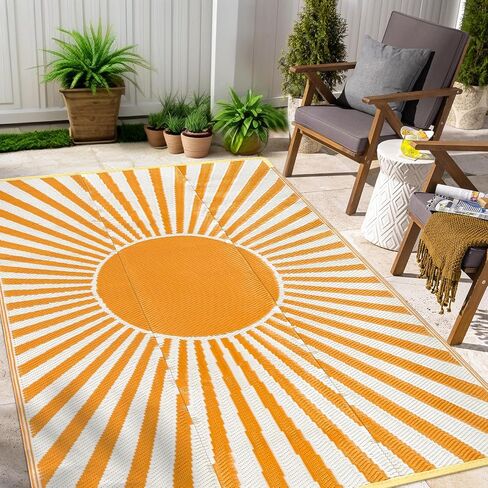 Lahome Outdoor Patio Rug Waterproof 6x9, Plastic Straw Rug Reversible Indoor Outdoor Carpet Floor Decor,Large Portable Outside Camping Mats for Deck Balcony Rv Tent,Orange in Saudi Arabia