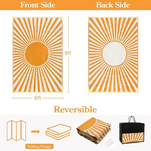 Lahome Outdoor Patio Rug Waterproof 6x9, Plastic Straw Rug Reversible Indoor Outdoor Carpet Floor Decor,Large Portable Outside Camping Mats for Deck Balcony Rv Tent,Orange in Saudi Arabia