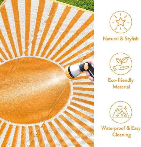 Lahome Outdoor Patio Rug Waterproof 6x9, Plastic Straw Rug Reversible Indoor Outdoor Carpet Floor Decor,Large Portable Outside Camping Mats for Deck Balcony Rv Tent,Orange in Saudi Arabia