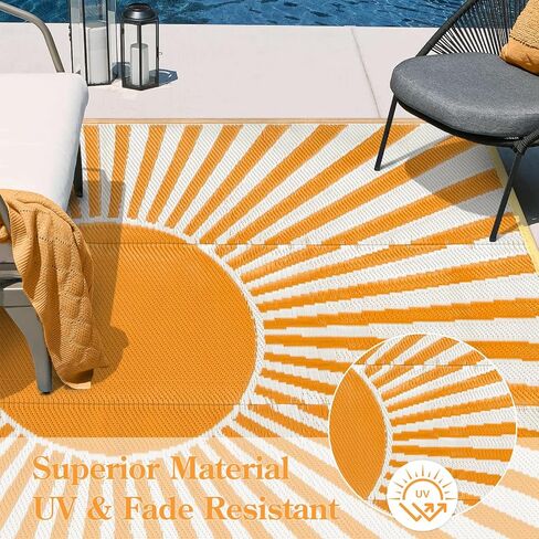 Lahome Outdoor Patio Rug Waterproof 6x9, Plastic Straw Rug Reversible Indoor Outdoor Carpet Floor Decor,Large Portable Outside Camping Mats for Deck Balcony Rv Tent,Orange in Saudi Arabia
