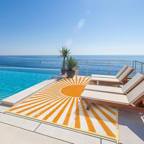 Lahome Outdoor Patio Rug Waterproof 6x9, Plastic Straw Rug Reversible Indoor Outdoor Carpet Floor Decor,Large Portable Outside Camping Mats for Deck Balcony Rv Tent,Orange in Saudi Arabia