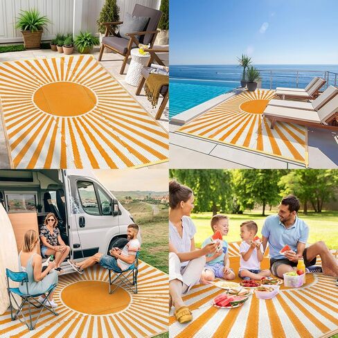 Lahome Outdoor Patio Rug Waterproof 6x9, Plastic Straw Rug Reversible Indoor Outdoor Carpet Floor Decor,Large Portable Outside Camping Mats for Deck Balcony Rv Tent,Orange in Saudi Arabia