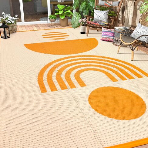 Lahome Outdoor Patio Rug Waterproof 6x9, Plastic Straw Rug Reversible Indoor Outdoor Carpet Floor Decor,Large Portable Outside Camping Mats for Deck Balcony Rv Tent,Orange in Saudi Arabia