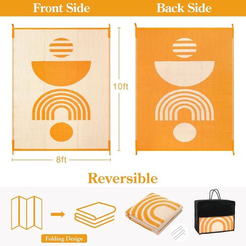 Lahome Outdoor Patio Rug Waterproof 6x9, Plastic Straw Rug Reversible Indoor Outdoor Carpet Floor Decor,Large Portable Outside Camping Mats for Deck Balcony Rv Tent,Orange in Saudi Arabia