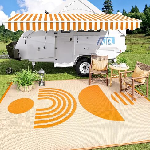 Lahome Outdoor Patio Rug Waterproof 6x9, Plastic Straw Rug Reversible Indoor Outdoor Carpet Floor Decor,Large Portable Outside Camping Mats for Deck Balcony Rv Tent,Orange in Saudi Arabia