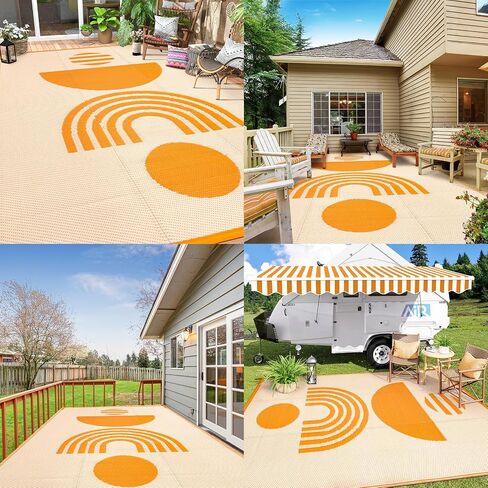 Lahome Outdoor Patio Rug Waterproof 6x9, Plastic Straw Rug Reversible Indoor Outdoor Carpet Floor Decor,Large Portable Outside Camping Mats for Deck Balcony Rv Tent,Orange in Saudi Arabia