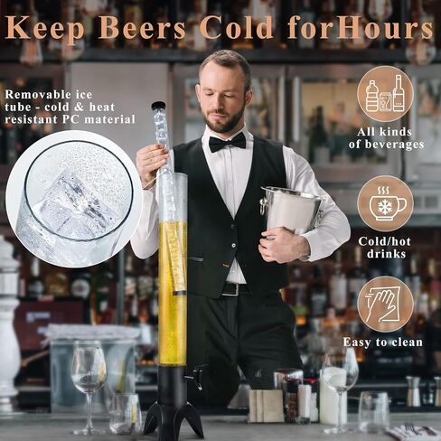 2PCS Drink Tower, 1.5L Mimosa Tower Dispenser With Ice Tube and Led Light, Tabletop Beer Dispenser 1.58 Qt./50oz, Ideal for Parties Bars Pubs Restaurants in Kuwait