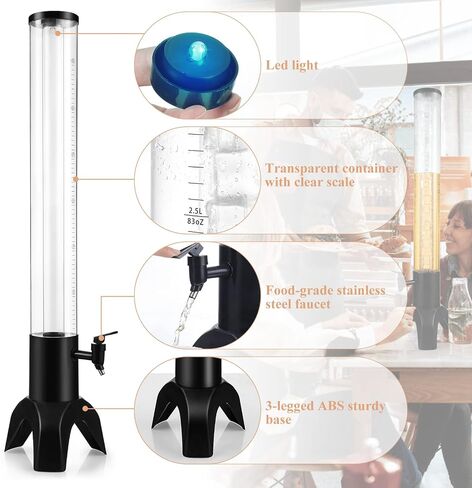 2PCS Drink Tower, 1.5L Mimosa Tower Dispenser With Ice Tube and Led Light, Tabletop Beer Dispenser 1.58 Qt./50oz, Ideal for Parties Bars Pubs Restaurants in Kuwait