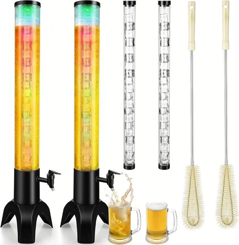 2PCS Drink Tower, 1.5L Mimosa Tower Dispenser With Ice Tube and Led Light, Tabletop Beer Dispenser 1.58 Qt./50oz, Ideal for Parties Bars Pubs Restaurants in Kuwait