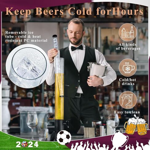 2PCS Drink Tower, 1.5L Mimosa Tower Dispenser With Ice Tube and Led Light, Tabletop Beer Dispenser 1.58 Qt./50oz, Ideal for Parties Bars Pubs Restaurants in Kuwait