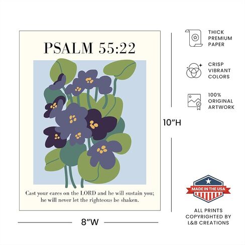 L&B CREATIONS Christian Aesthetic Room Decor - Set of 4 Flower Market Psalm Bible Verse Wall Art Prints Mid Century Modern Style - Gifts for Christian Women & Teen Girls (Unframed 8x10) in Saudi Arabia