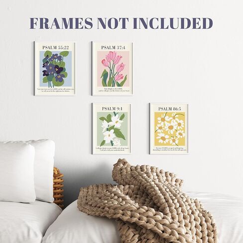L&B CREATIONS Christian Aesthetic Room Decor - Set of 4 Flower Market Psalm Bible Verse Wall Art Prints Mid Century Modern Style - Gifts for Christian Women & Teen Girls (Unframed 8x10) in Saudi Arabia