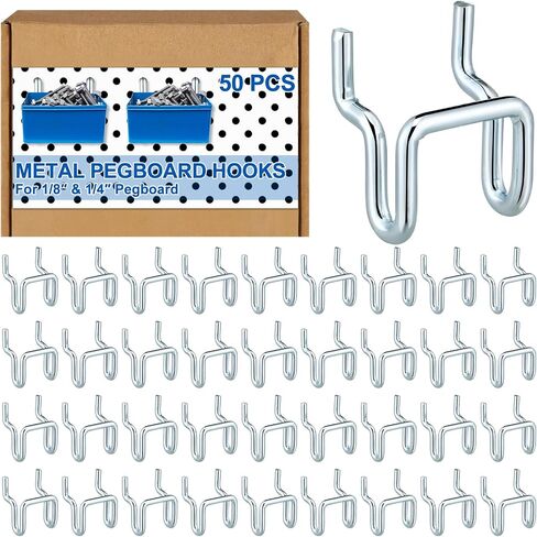 Tandefio 50 Pcs Metal Pegboard Hooks Slatwall U Hook Heavy Duty Peg Board Bins Hooks Bulk for Hanging Tools 1/8 Inch and 1/4 Inch Pegboard or Slatwall Retail Shops Garage Workshop Craft Rooms in Saudi Arabia