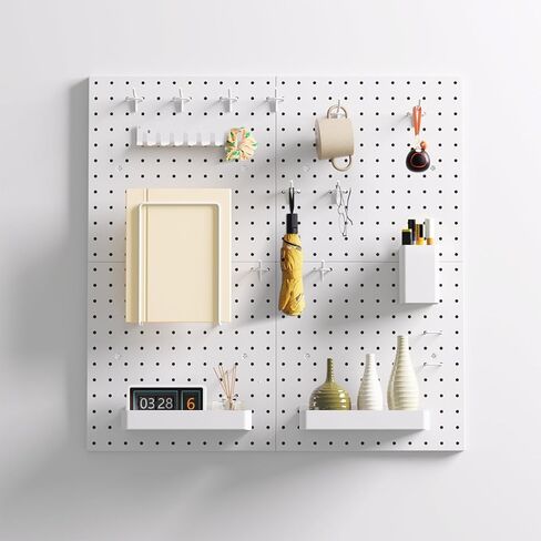 Metal Pegboard Combination Kit, 4 Pegboards and 17 Accessories Modular Hanging for Wall Organizer, Crafts Organization, Ornaments Display, 24" x 24", White | Metal Peg Board in Saudi Arabia