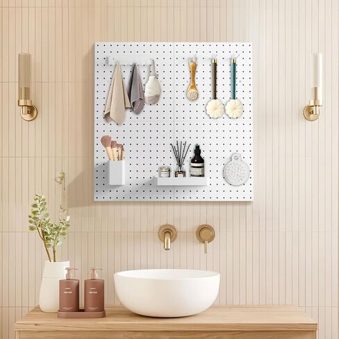 Metal Pegboard Combination Kit, 4 Pegboards and 17 Accessories Modular Hanging for Wall Organizer, Crafts Organization, Ornaments Display, 24" x 24", White | Metal Peg Board in Saudi Arabia