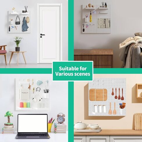 Metal Pegboard Combination Kit, 4 Pegboards and 17 Accessories Modular Hanging for Wall Organizer, Crafts Organization, Ornaments Display, 24" x 24", White | Metal Peg Board in Saudi Arabia