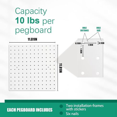 Metal Pegboard Combination Kit, 4 Pegboards and 17 Accessories Modular Hanging for Wall Organizer, Crafts Organization, Ornaments Display, 24" x 24", White | Metal Peg Board in Saudi Arabia
