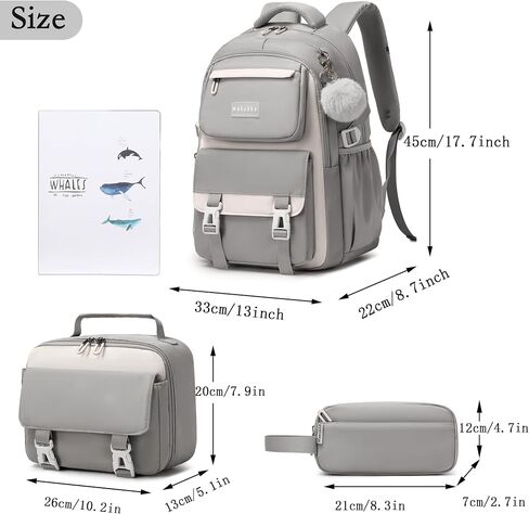 Makukke School Backpack for Girls Book Bag Set, School Bag for Teens Girls Kid Children Elementary Middle School Student, Waterproof in Kuwait
