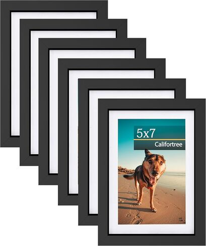 إطار صورة Califortree 5x7 - عرض صور 4x6 مع حصيرة أو 5x7 بدون حصيرة - تثبيت على الحائط أو سطح الطاولة، أسود، 6 عبوات in Kuwait