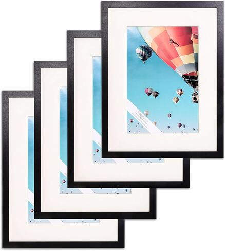 The Display Guys - Black Wooden Minimalist Picture Frames Set - Tempered Glass - 18x24 matted to 12x18 - Wall Hanging - 4-Pack in Saudi Arabia