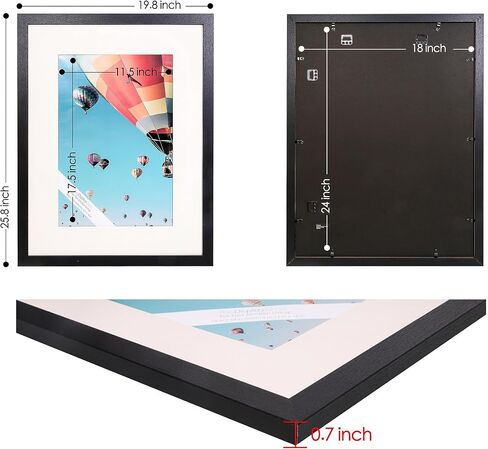 The Display Guys - Black Wooden Minimalist Picture Frames Set - Tempered Glass - 18x24 matted to 12x18 - Wall Hanging - 4-Pack in Saudi Arabia