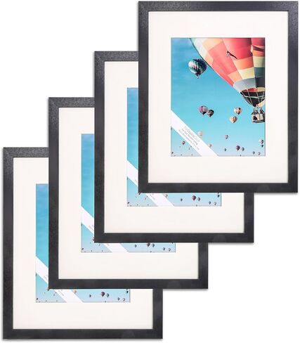 The Display Guys - Black Wooden Minimalist Picture Frames Set - Tempered Glass - 18x24 matted to 12x18 - Wall Hanging - 4-Pack in Saudi Arabia
