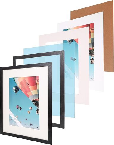 The Display Guys - Black Wooden Minimalist Picture Frames Set - Tempered Glass - 18x24 matted to 12x18 - Wall Hanging - 4-Pack in Saudi Arabia
