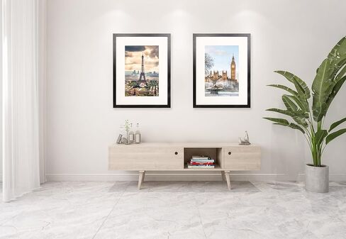 The Display Guys - Black Wooden Minimalist Picture Frames Set - Tempered Glass - 18x24 matted to 12x18 - Wall Hanging - 4-Pack in Saudi Arabia
