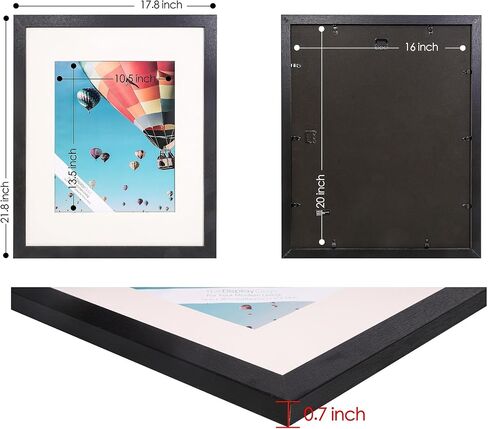 The Display Guys - Black Wooden Minimalist Picture Frames Set - Tempered Glass - 18x24 matted to 12x18 - Wall Hanging - 4-Pack in Saudi Arabia