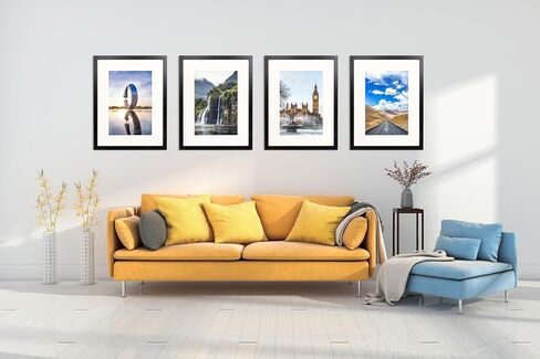 The Display Guys - Black Wooden Minimalist Picture Frames Set - Tempered Glass - 18x24 matted to 12x18 - Wall Hanging - 4-Pack in Saudi Arabia