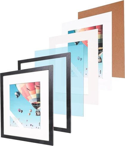 The Display Guys - Black Wooden Minimalist Picture Frames Set - Tempered Glass - 18x24 matted to 12x18 - Wall Hanging - 4-Pack in Saudi Arabia