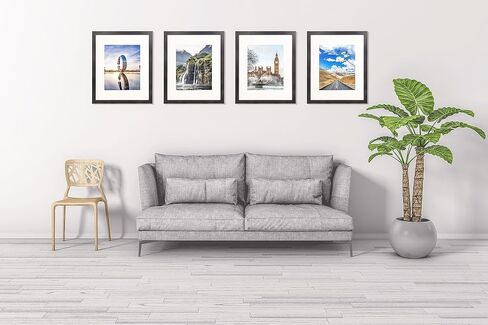 The Display Guys - Black Wooden Minimalist Picture Frames Set - Tempered Glass - 18x24 matted to 12x18 - Wall Hanging - 4-Pack in Saudi Arabia