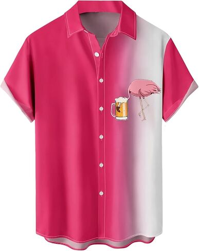 QIVICIMA Men's Retro Bowling Shirts 50s Vintage Button Down Shirts Color Block Active Shirts Flamingo Print Shirt in Saudi Arabia