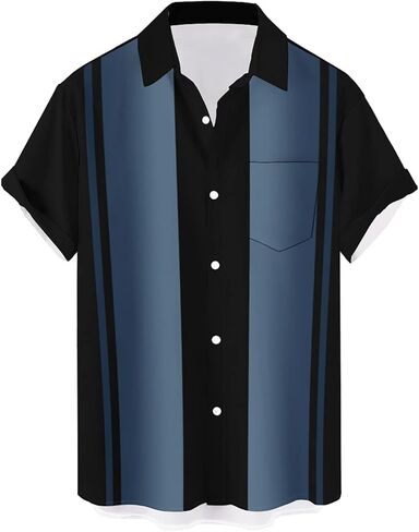 QIVICIMA Men's Retro Bowling Shirts 50s Vintage Button Down Shirts Color Block Active Shirts Flamingo Print Shirt in Saudi Arabia