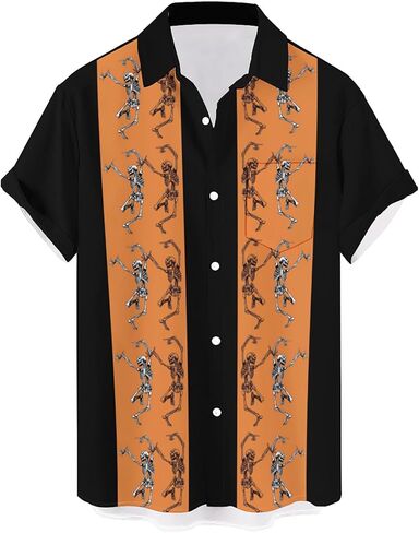 QIVICIMA Men's Retro Bowling Shirts 50s Vintage Button Down Shirts Color Block Active Shirts Flamingo Print Shirt in Saudi Arabia