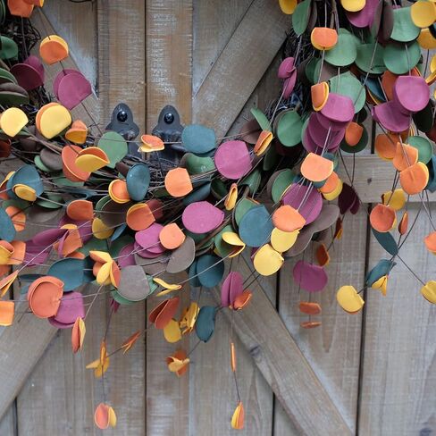 Bibelot 20 بوصة سقوط أوراق الأوكالبتوس إكليل، لمسة ناعمة مختلطة اللون الخريف إكليل أوراق الخريف لديكور الباب الأمامي، الحصاد وعيد الشكر ديكورات المنزل، استخدام داخلي / خارجي in Kuwait