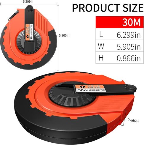 100 FT Tape Measure, Closed Reel Steel Long Tape with Foldable Handle, Nylon Coated, Plastic and Rubber Case in Saudi Arabia