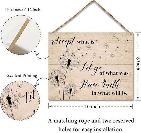 ديكور المنزل لوحة خشبية لافتة معلقة على الحائط، تقبل ما هو ترك ما كان، لافتة معلقة خشبية لديكور الهندباء الملهمة (قطعة واحدة)، هدية فنية للعطلات في غرفة لعب الحمام في المزرعة - 36 in Kuwait