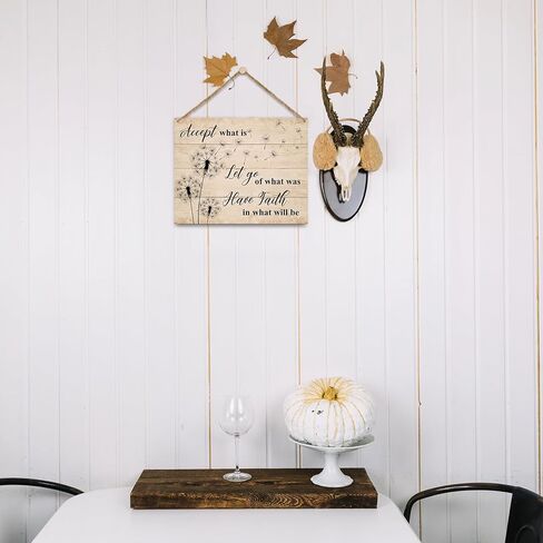 ديكور المنزل لوحة خشبية لافتة معلقة على الحائط، تقبل ما هو ترك ما كان، لافتة معلقة خشبية لديكور الهندباء الملهمة (قطعة واحدة)، هدية فنية للعطلات في غرفة لعب الحمام في المزرعة - 36 in Kuwait
