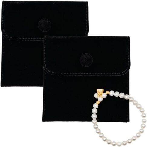 2 Pcs Velvet Jewelry Pouches, 3.9’’ x 3.9’’ Jewelry Storage Bags with Snap Button Gift Packaging Bags Purse Pouches for Rings, Bracelets, Necklaces, Earrings, Watch (Black) in Saudi Arabia