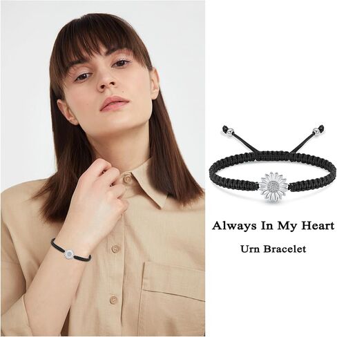 zeqingjw Sunflower Urn Bracelet for Ashes for Women Ashes Holder Urn Jewelry Black Braided Rope Adjustable Cremation Bangle Memorial Ashes Keepsake Jewelry in Saudi Arabia
