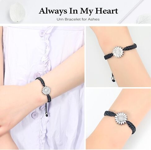 zeqingjw Sunflower Urn Bracelet for Ashes for Women Ashes Holder Urn Jewelry Black Braided Rope Adjustable Cremation Bangle Memorial Ashes Keepsake Jewelry in Saudi Arabia