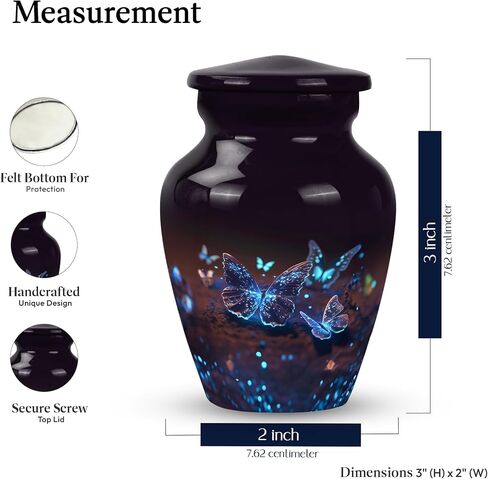 Butterfly Urns - Black Urn - Ash Keepsake - Tiny Urn - Urns with Butterflies - Adult Urns for Human Ashes Women - Memorial Keepsakes for Ashes - Small Ashes Keepsake (Size-3nch,1pcs), Natural in Saudi Arabia
