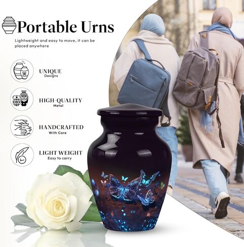 Butterfly Urns - Black Urn - Ash Keepsake - Tiny Urn - Urns with Butterflies - Adult Urns for Human Ashes Women - Memorial Keepsakes for Ashes - Small Ashes Keepsake (Size-3nch,1pcs), Natural in Saudi Arabia