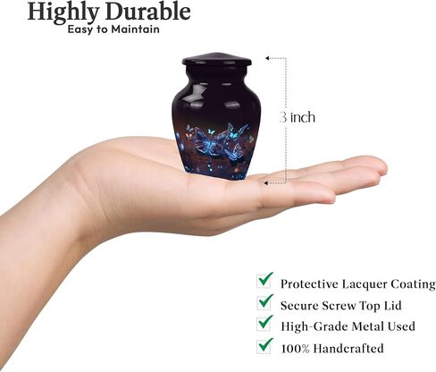 Butterfly Urns - Black Urn - Ash Keepsake - Tiny Urn - Urns with Butterflies - Adult Urns for Human Ashes Women - Memorial Keepsakes for Ashes - Small Ashes Keepsake (Size-3nch,1pcs), Natural in Saudi Arabia