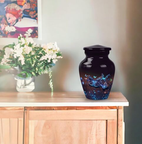 Butterfly Urns - Black Urn - Ash Keepsake - Tiny Urn - Urns with Butterflies - Adult Urns for Human Ashes Women - Memorial Keepsakes for Ashes - Small Ashes Keepsake (Size-3nch,1pcs), Natural in Saudi Arabia