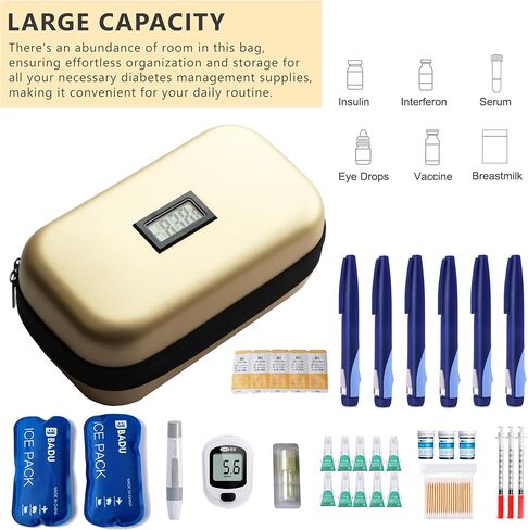 24-Hour Insulin Cooler Travel Case TSA Approved Medication Diabetic Cooler for Daily Life Trip with Thermometer Temperature Display Refrigerated Medicine Organizer Bag includes 2 Ice Packs(Pink) in Saudi Arabia